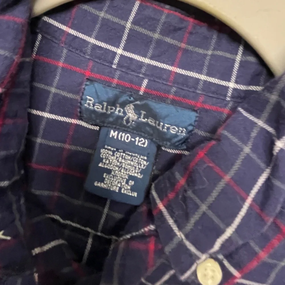 Ralph Lauren Boys Navy Plaid Long Sleeve Button Down Shirt Size M 10-12